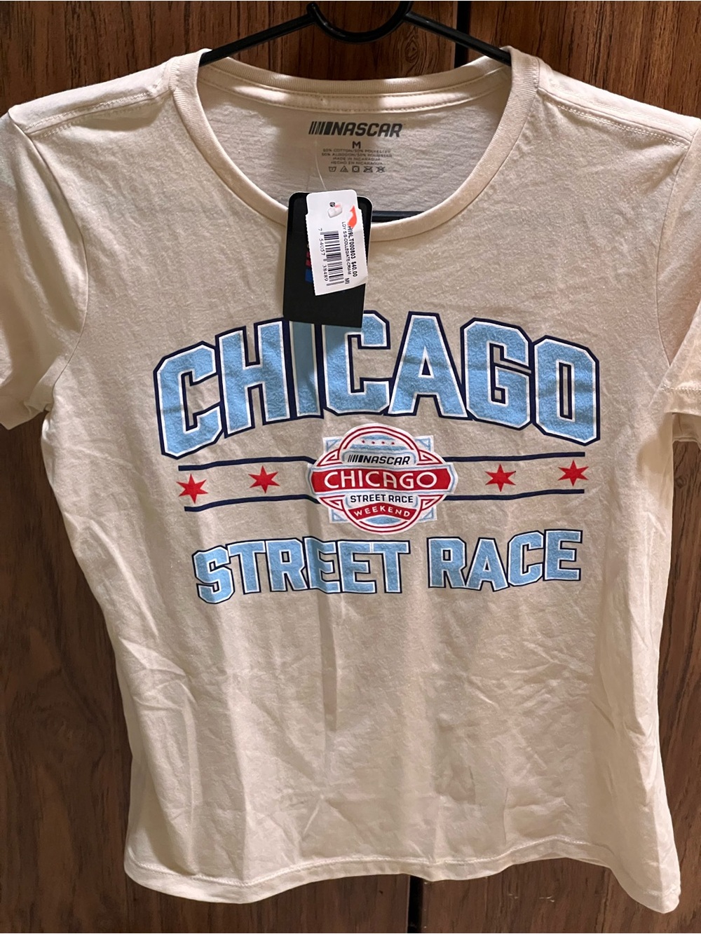 NASCAR Chicago Street Race Short Sleeve Tee - Cream with Blue & Red Print
